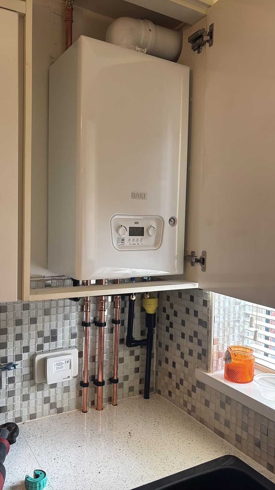 Kitchen boiler replacement with tidy pipework in Northampton