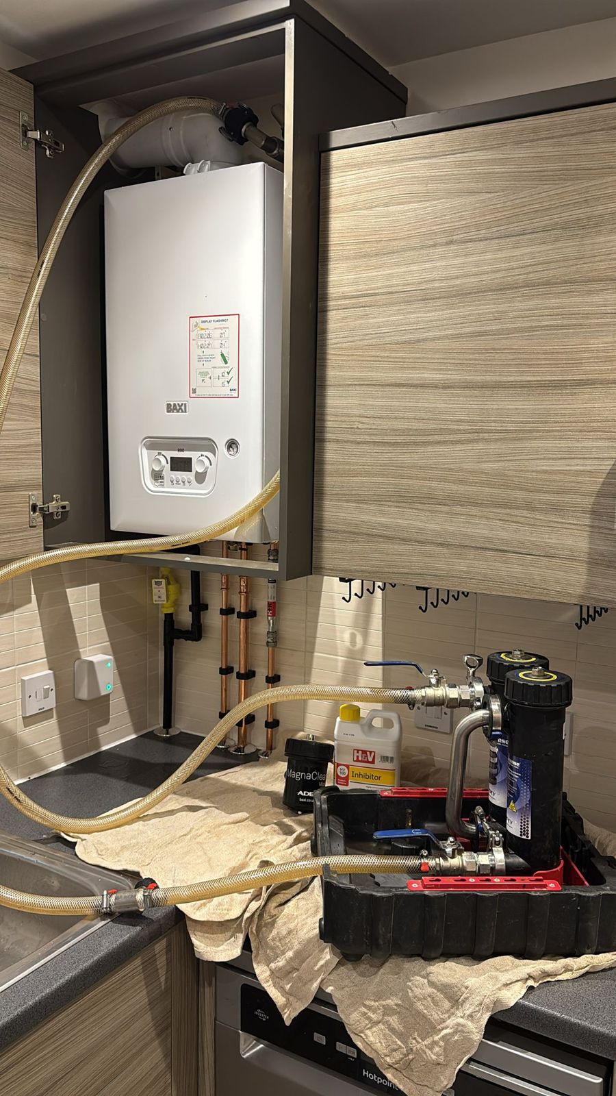 Boiler installation under way with system flush in Kettering